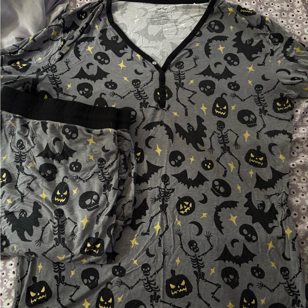 Little Sleepies Black and White Pajama Set with Halloween Theme